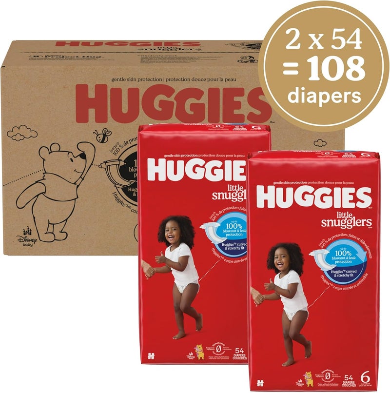 HUGGIES Size 6 Diapers, Little Snugglers Baby Diapers, Size 6 (35+ lbs), 108 Count (2 Packs of 54), Packaging May Vary - Image 2